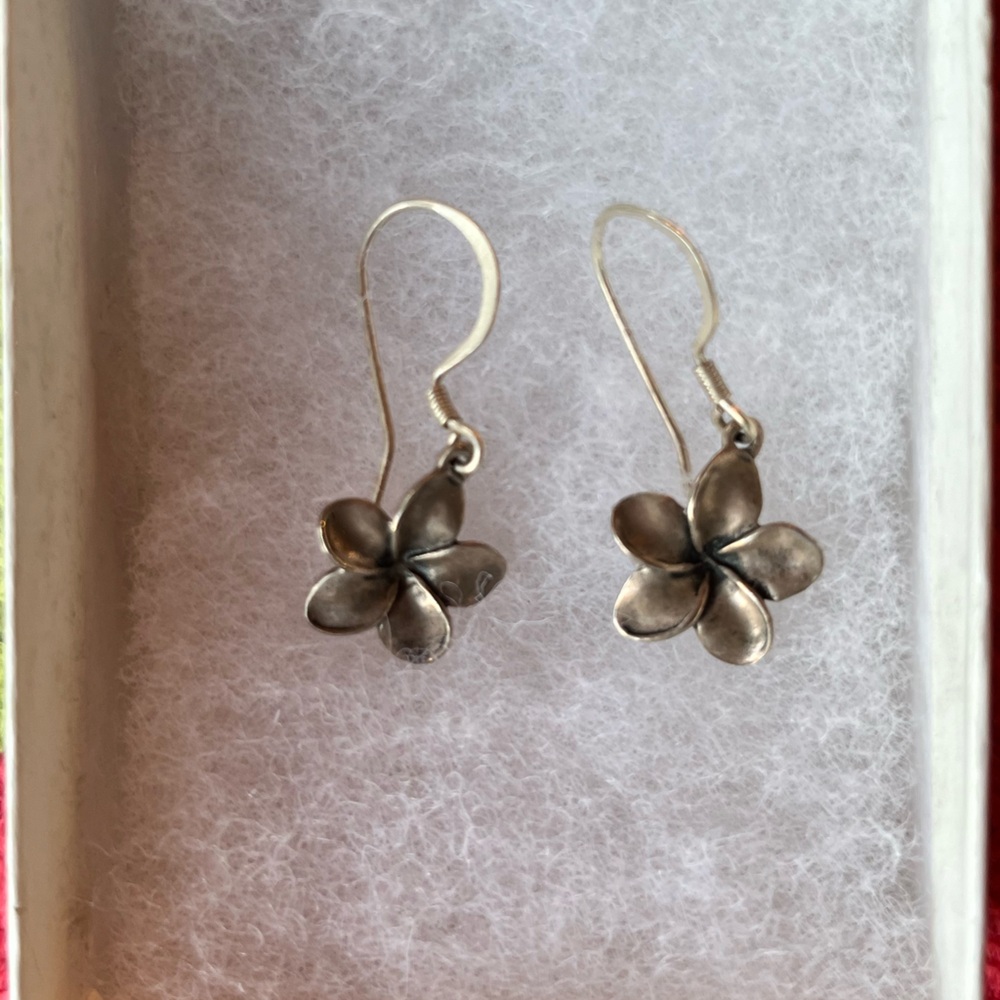 Silver Plumeria Flower Earrings